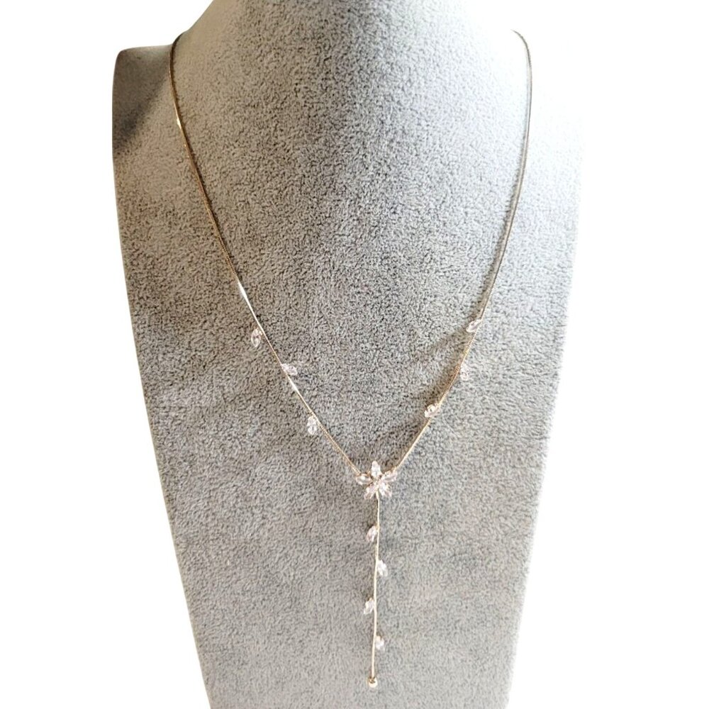 Lovisa Rose Gold Necklace with Crystal CZ Lotus Flower and Leaf Bridal Jewelry - Picture 4 of 11